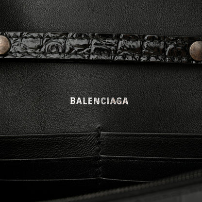Balenciaga Shiny Calfskin Monochrome Crocodile Embossed Hourglass Chain Bag Black 6 of 9