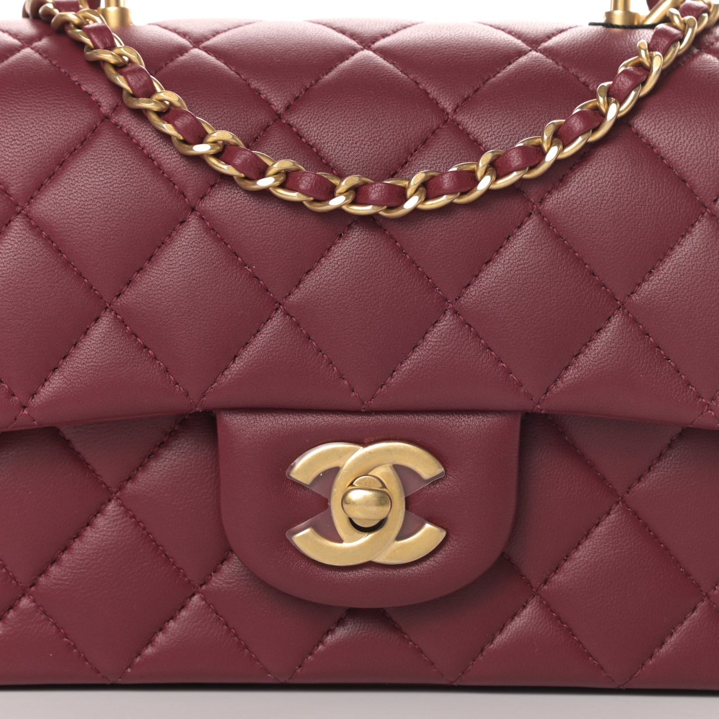 Lambskin Quilted Mini Top Handle Rectangular Flap Burgundy
