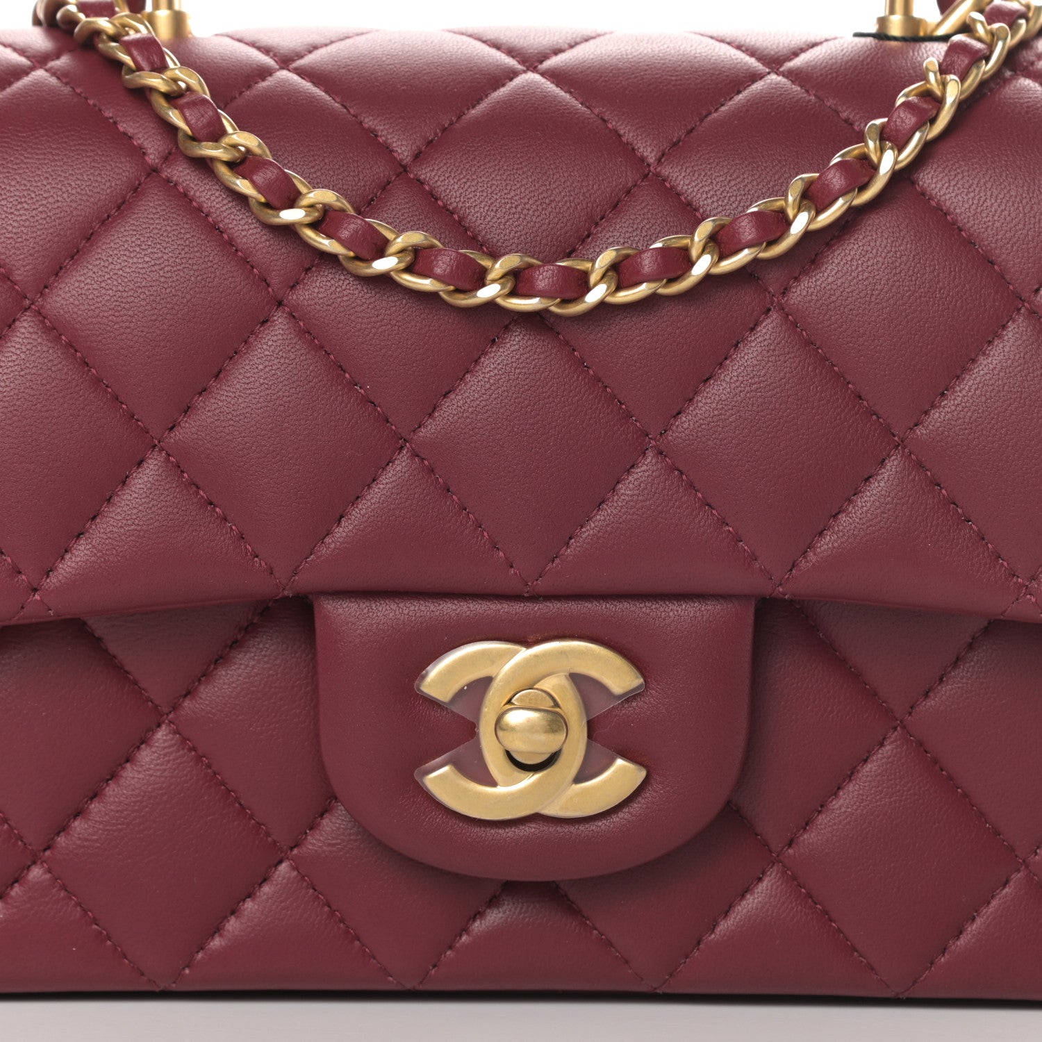 Chanel Lambskin Quilted Mini Top Handle Rectangular Flap Burgundy 8 of 11