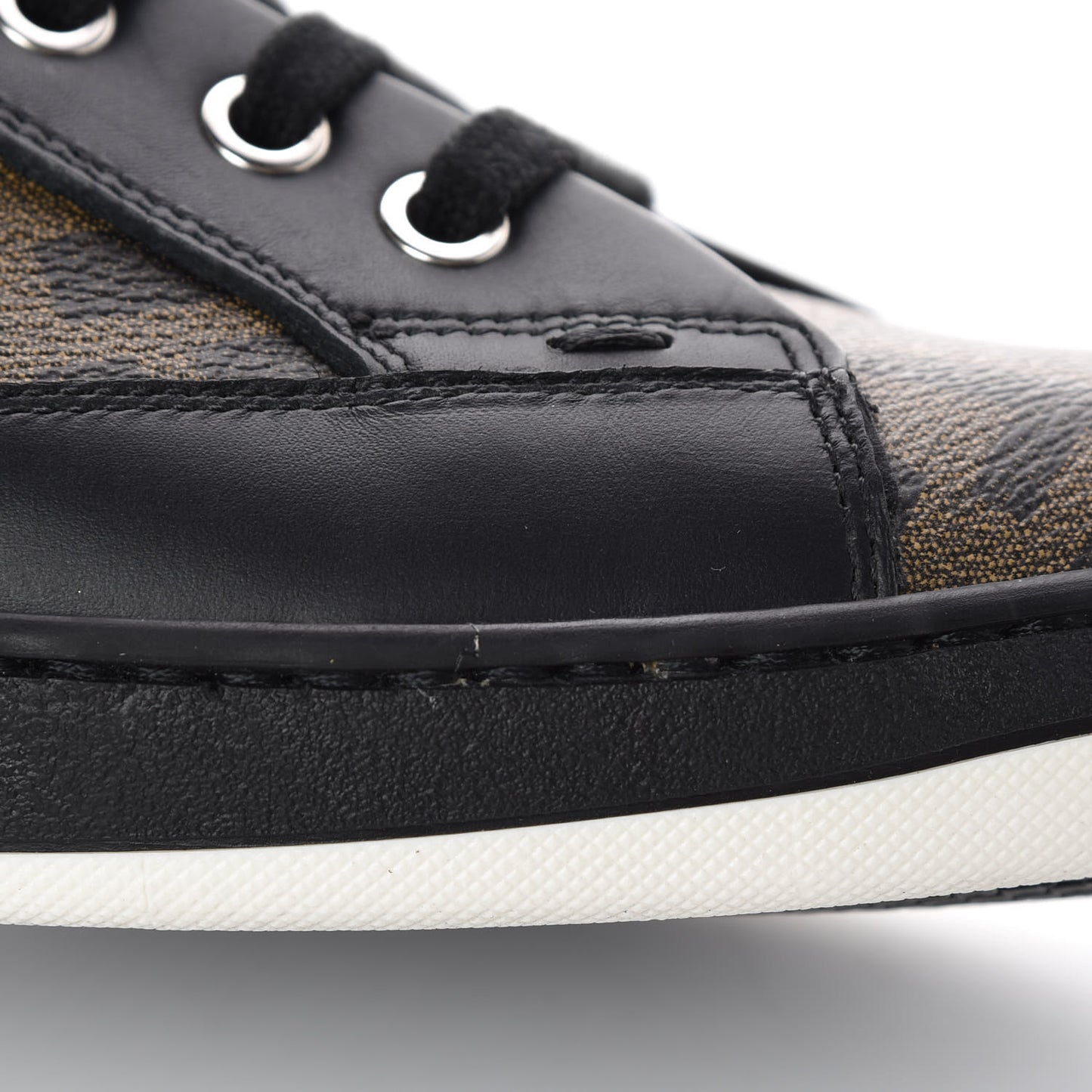 Glazed Fabric Calfskin FF Mens Wimbledon High-Top Sneakers 12 Tobacco Black White