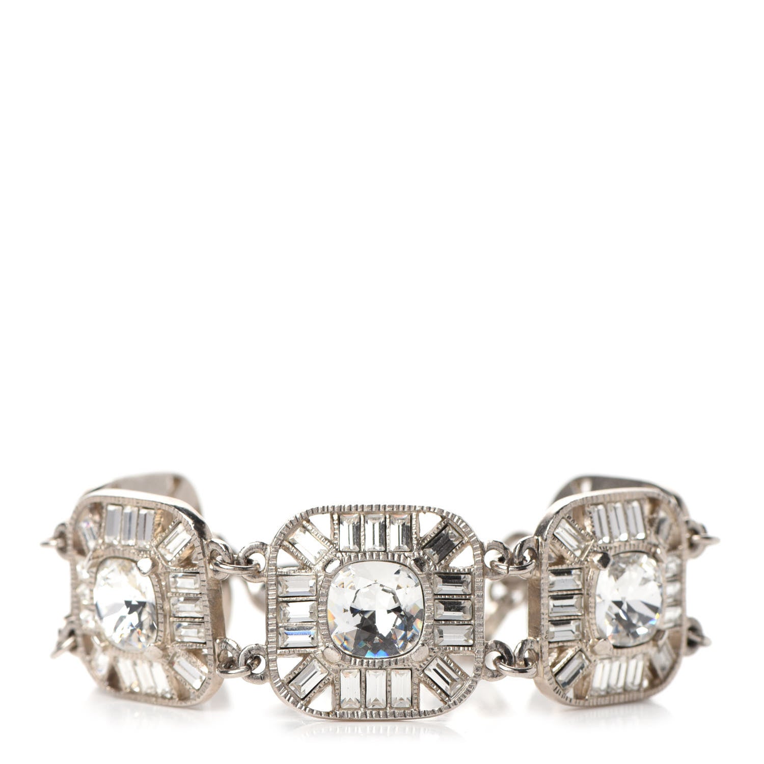 Chanel Crystal CC Cuff Bracelet Silver 1 of 4