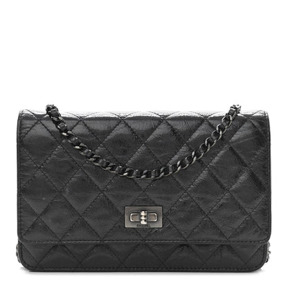 Chanel Distressed Patent Calfskin Quilted Reissue Wallet On Chain WOC Black 1 of 13