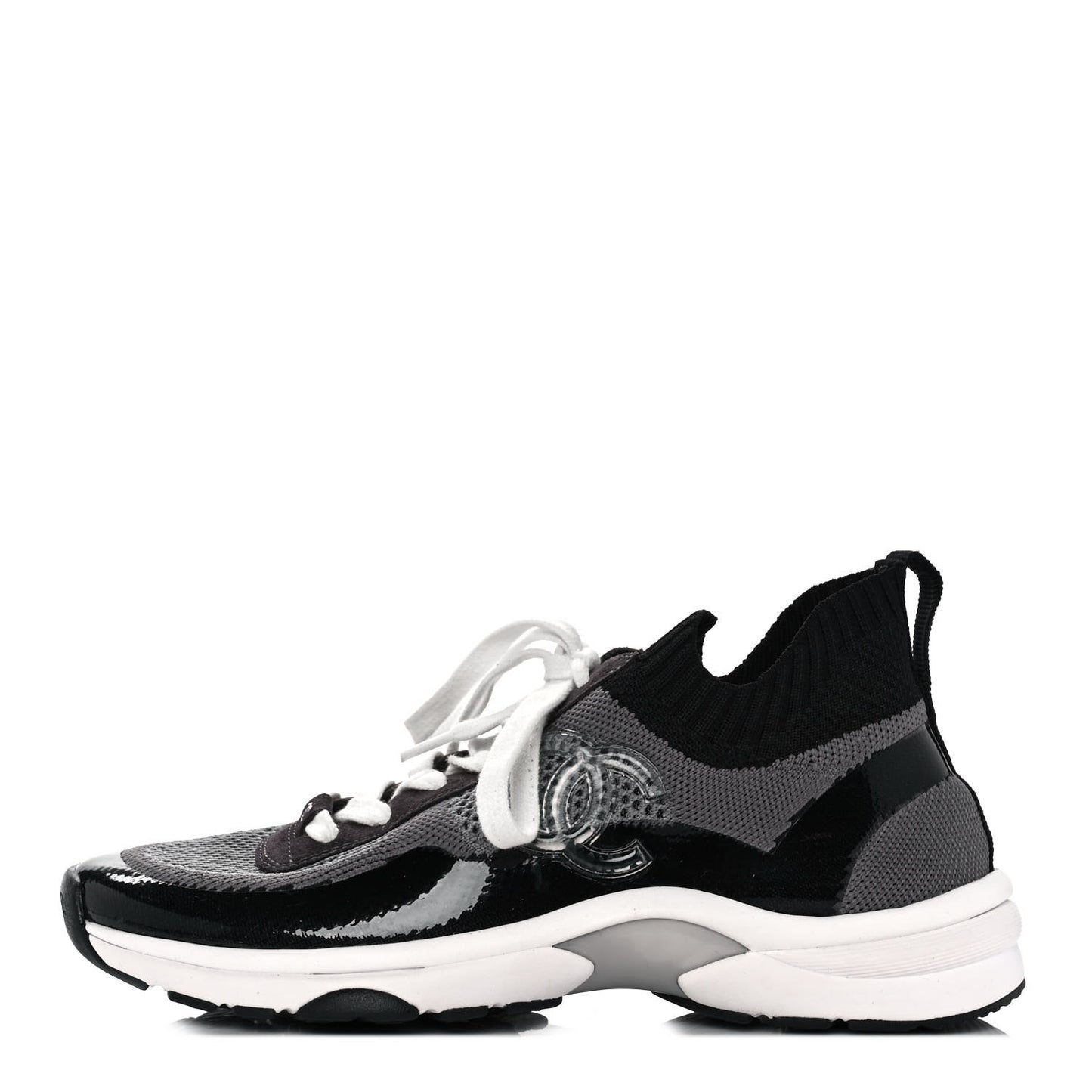 Mesh Suede Fabric Womens CC Sneakers 39 Grey White Black