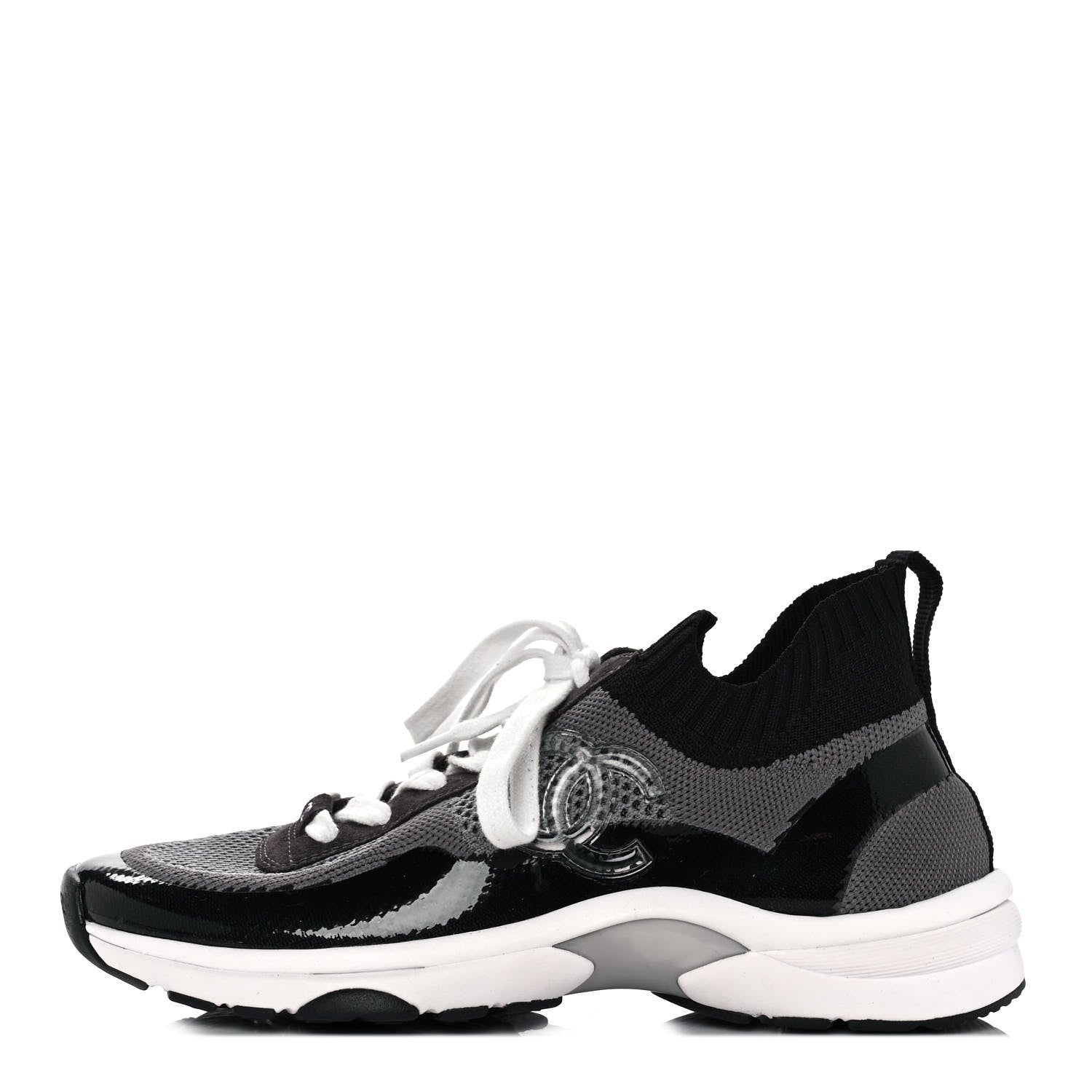 Chanel Mesh Suede Fabric Womens CC Sneakers 39 Grey White Black 1 of 8