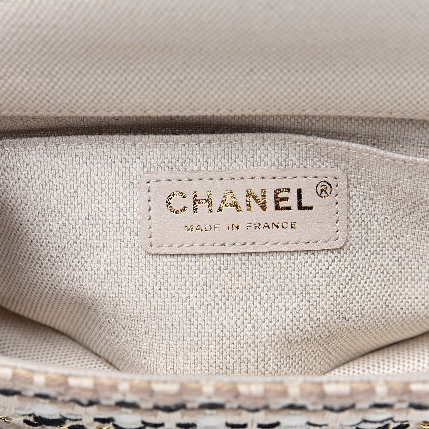 Tweed Chain Braid Mini Flap Beige White Black