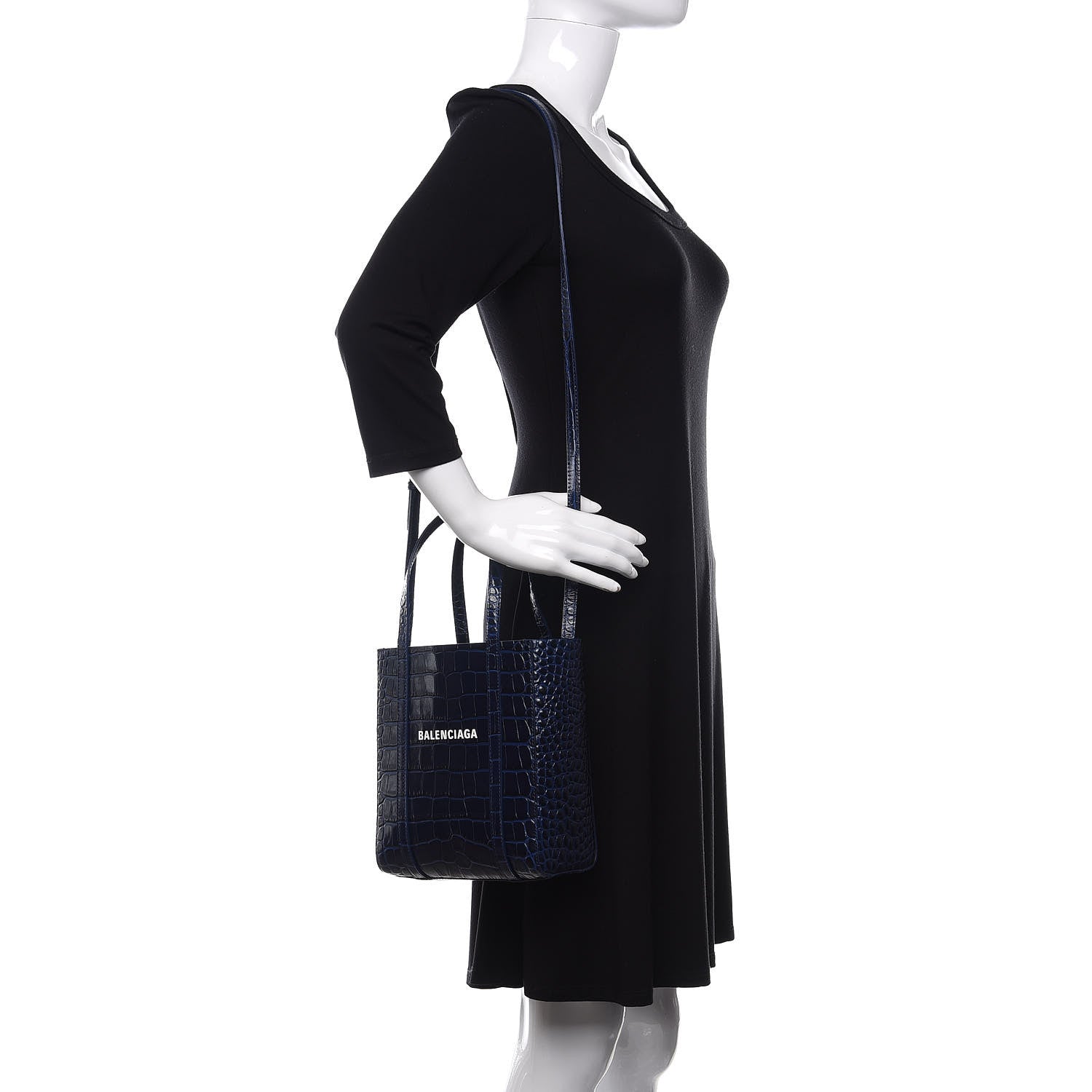 Balenciaga Shiny Calfskin Logo Crocodile Embossed XXS Everyday Tote Indigo 2 of 10