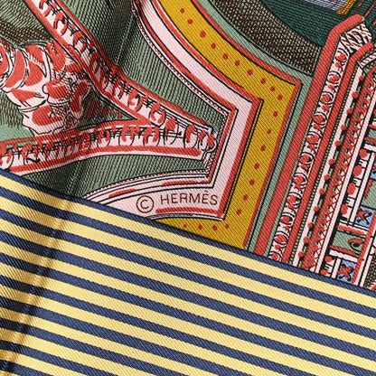 Hermes Silk Twill Grande Theatre Nouveau Scarf 90 Bleu Jean Vert Moutarde 7 of 8