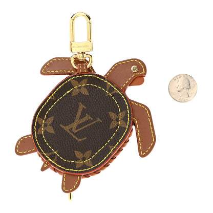 Louis Vuitton Raffia Calfskin Monogram LV Turtle Pouch Bag Charm Brown 2 of 6