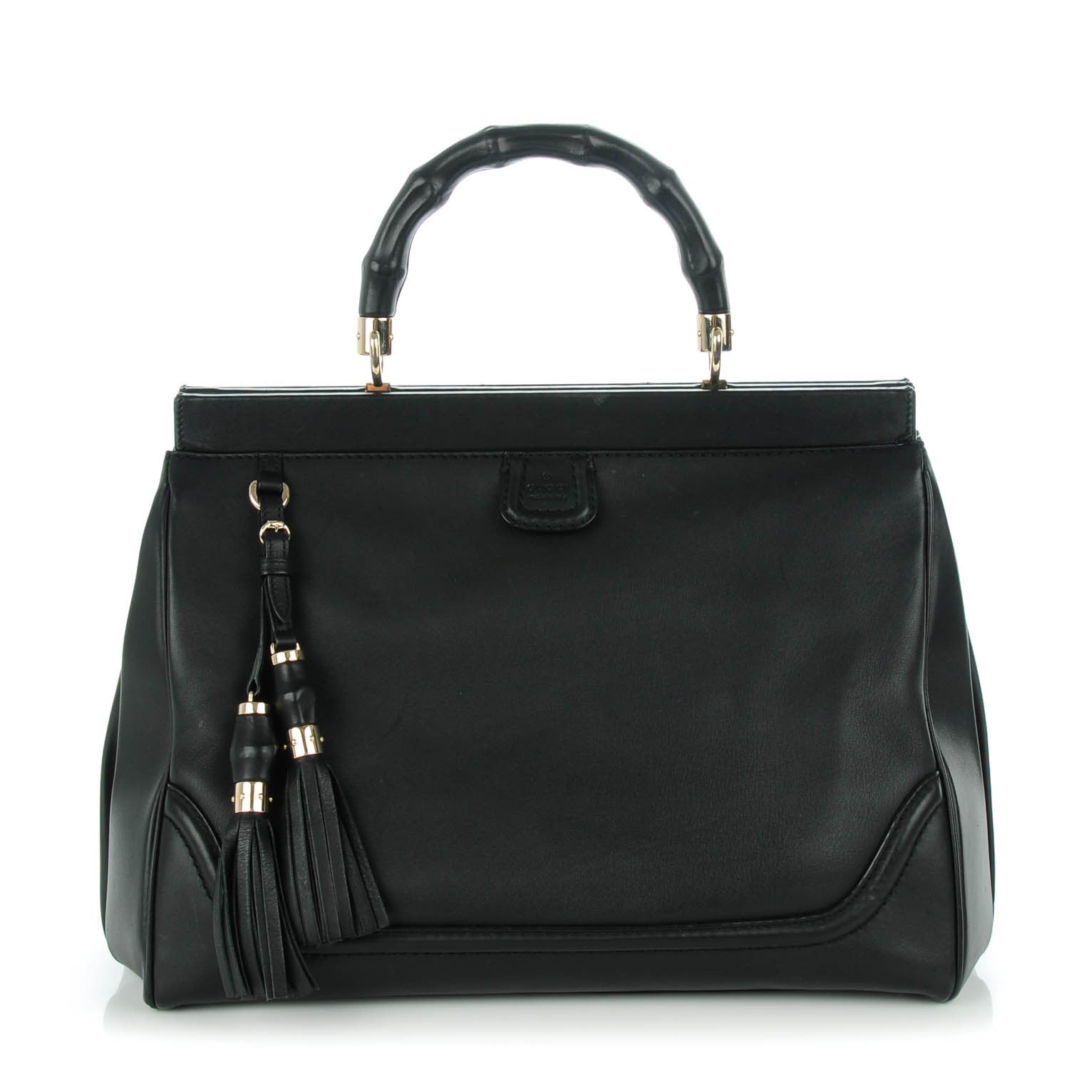 Gucci Calfskin Medium Bold Bamboo Top Handle Bag Black 1 of 7