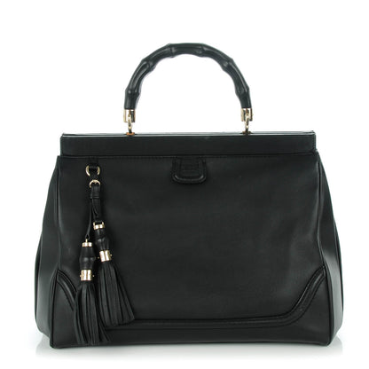 Gucci Calfskin Medium Bold Bamboo Top Handle Bag Black 1 of 7