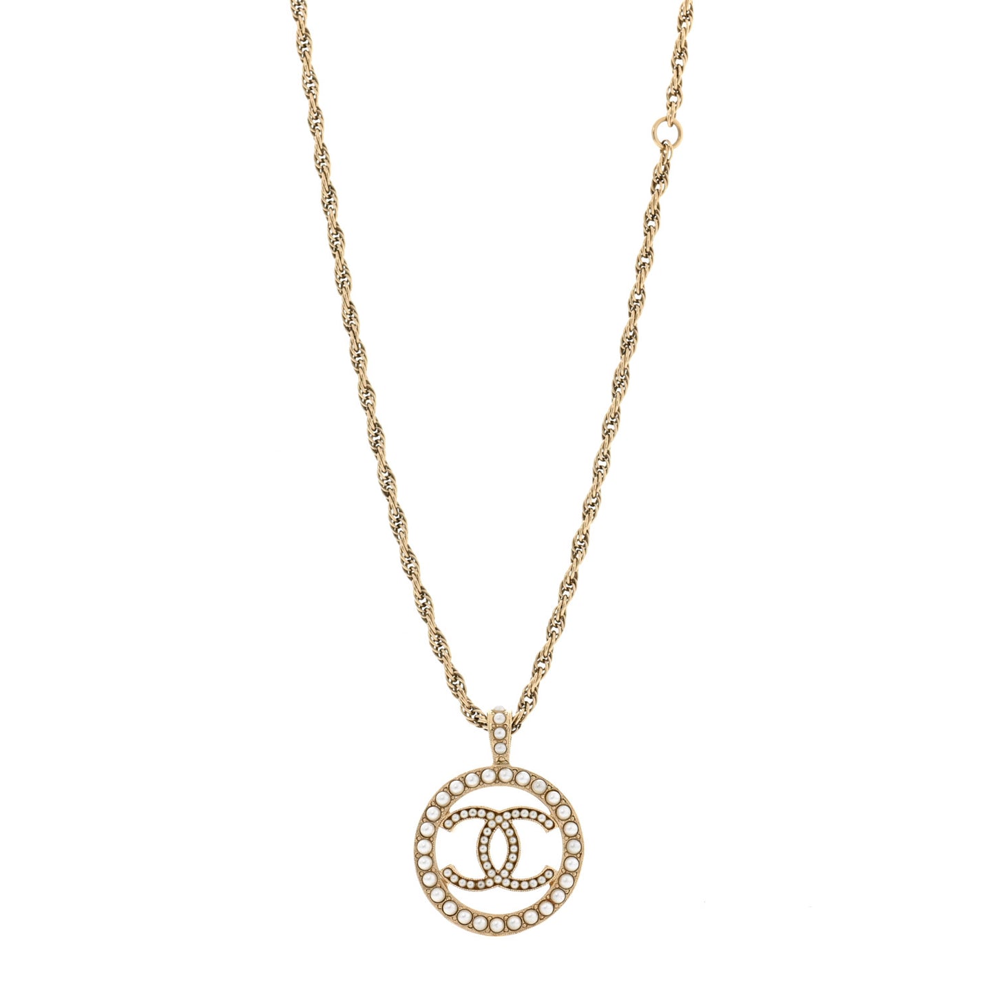 Pearl CC Round Pendant Necklace Gold