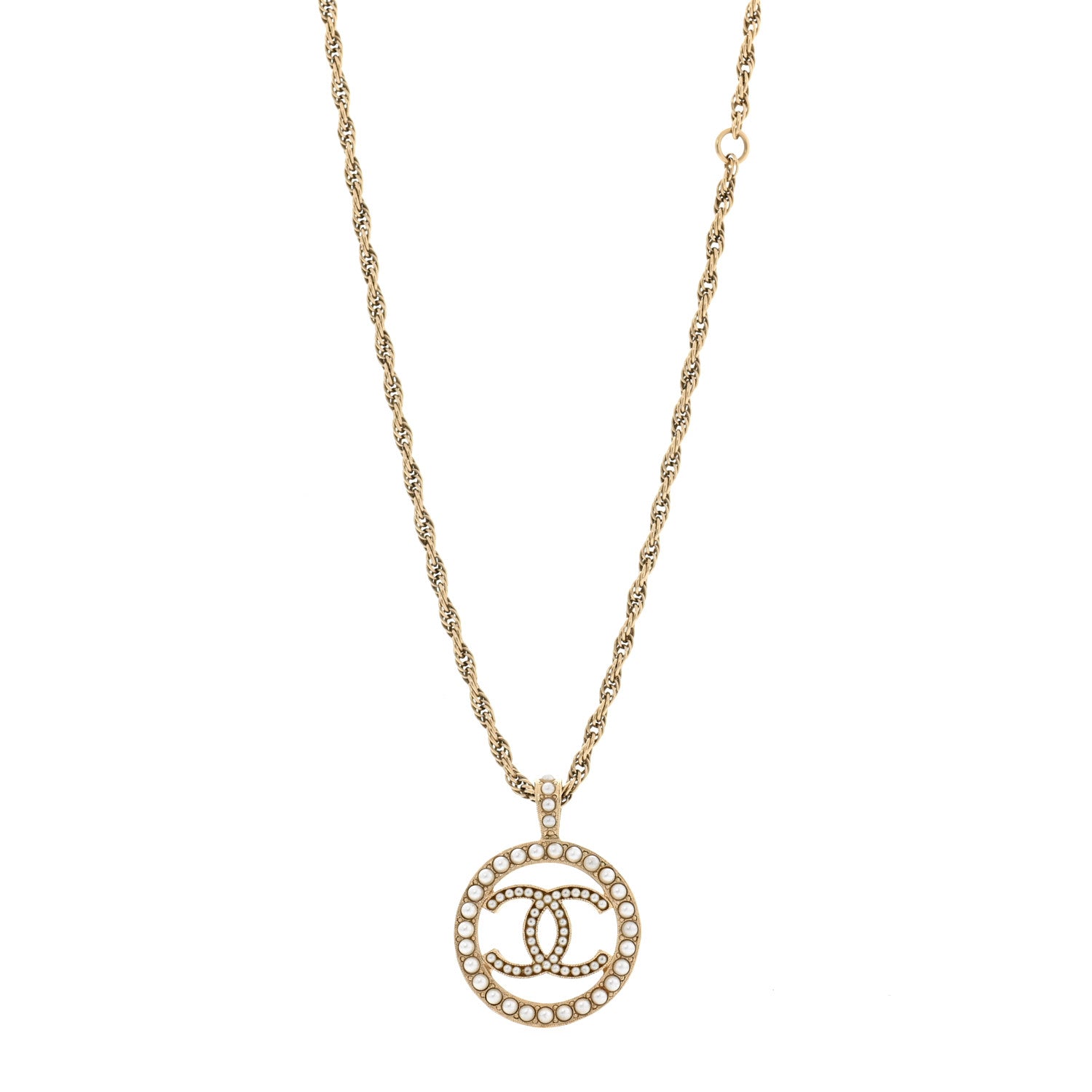 Chanel Pearl CC Round Pendant Necklace Gold 1 of 5