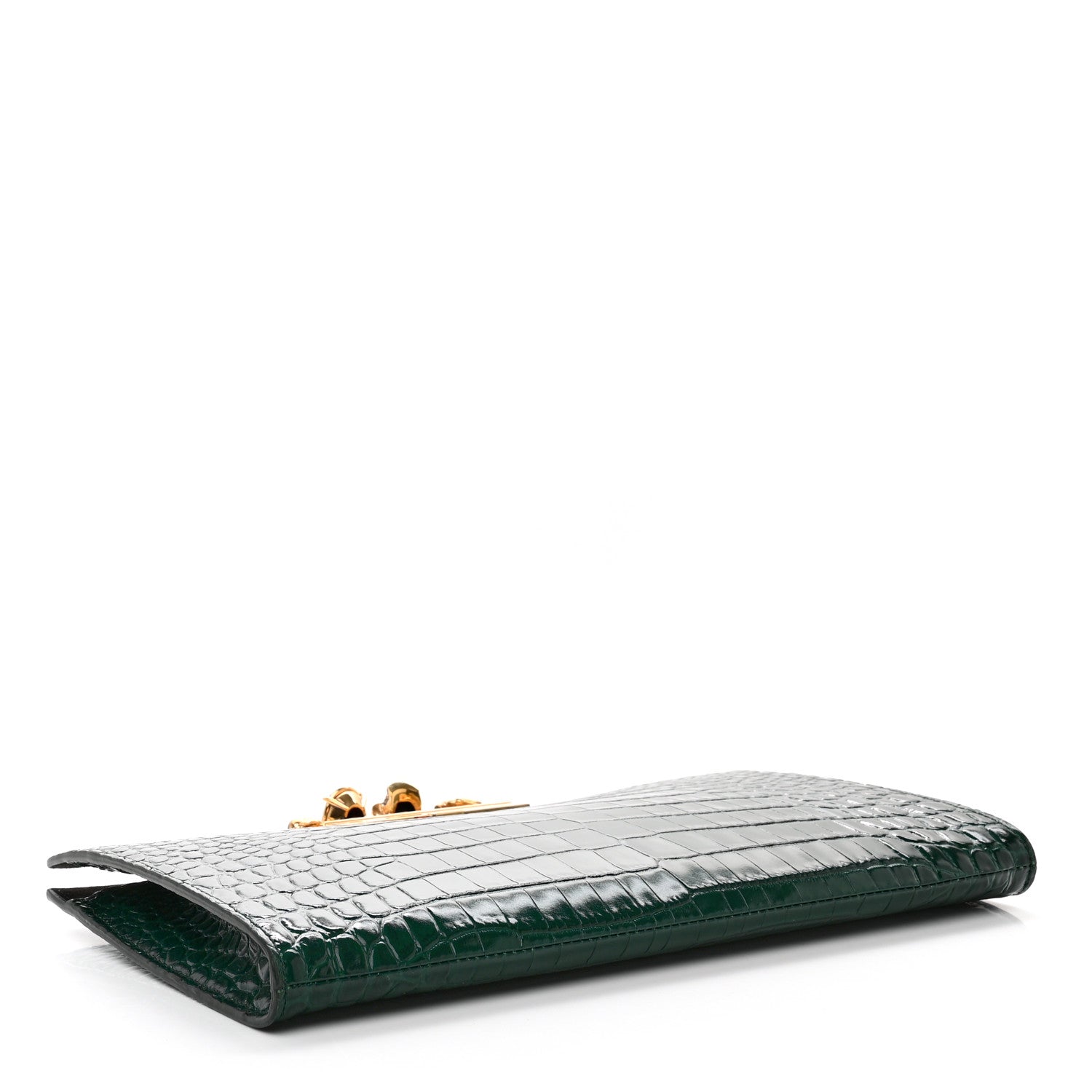 Alexander McQueen Calfskin Crocodile Embossed Knuckle Flat Clutch Emerald 4 of 6