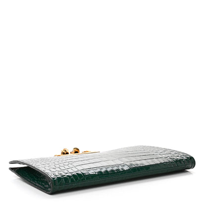 Alexander McQueen Calfskin Crocodile Embossed Knuckle Flat Clutch Emerald 4 of 6