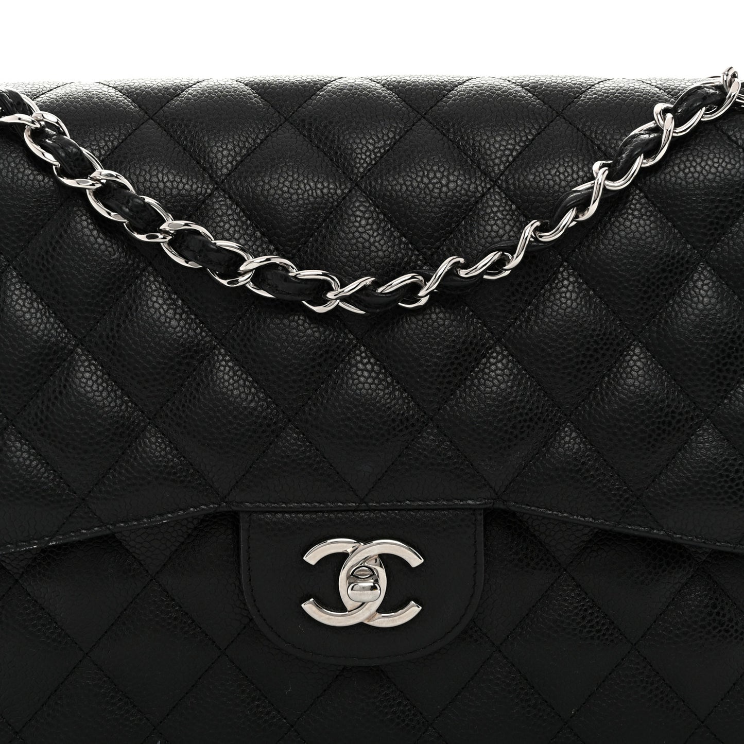 Caviar Quilted Jumbo Double Flap Black