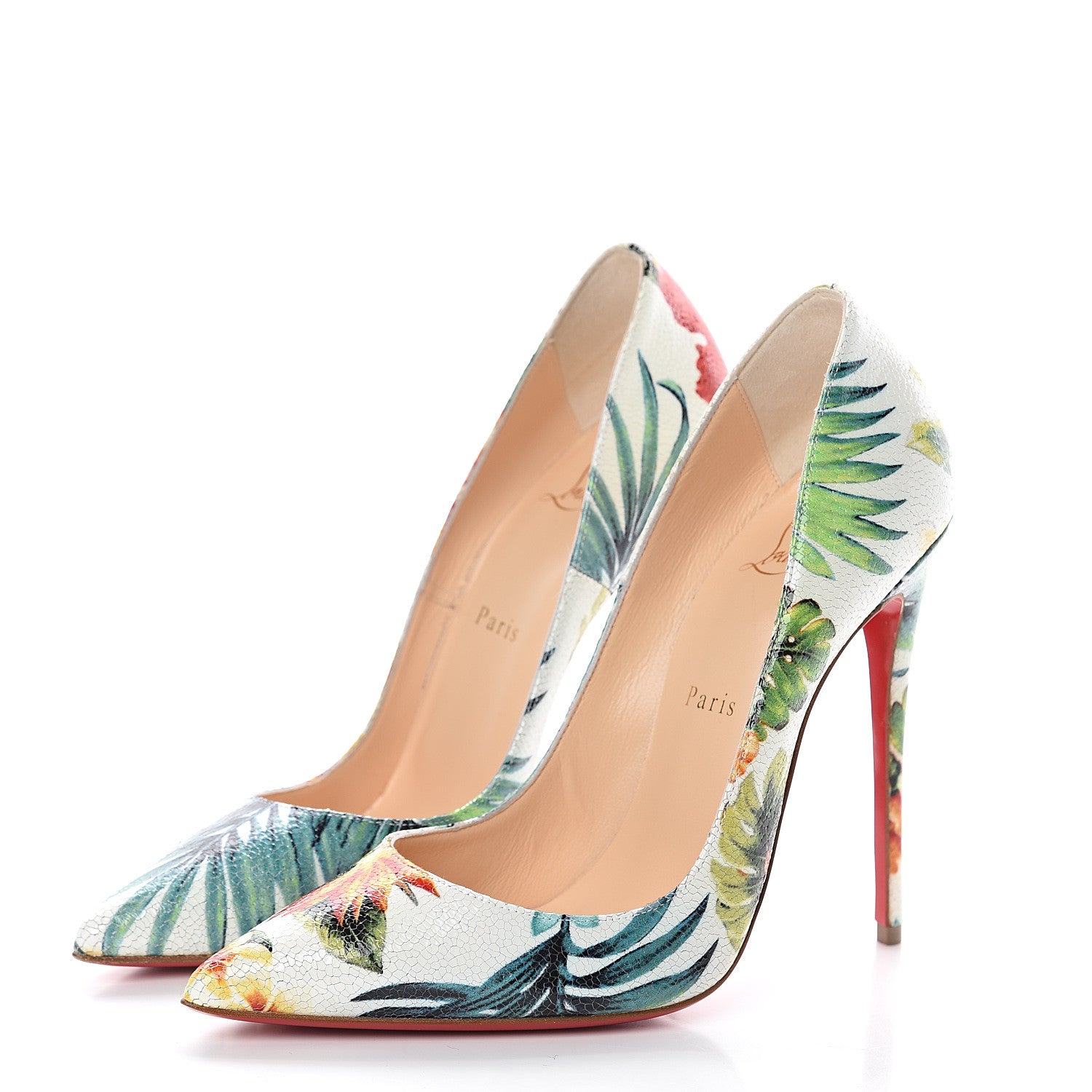 Christian Louboutin Crackled Calfskin Hawaii Print So Kate 120 Pumps 39 White Multi 3 of 7