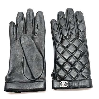 Chanel Lambskin Quilted Turnlock Gloves 7.5 Black 1 of 3