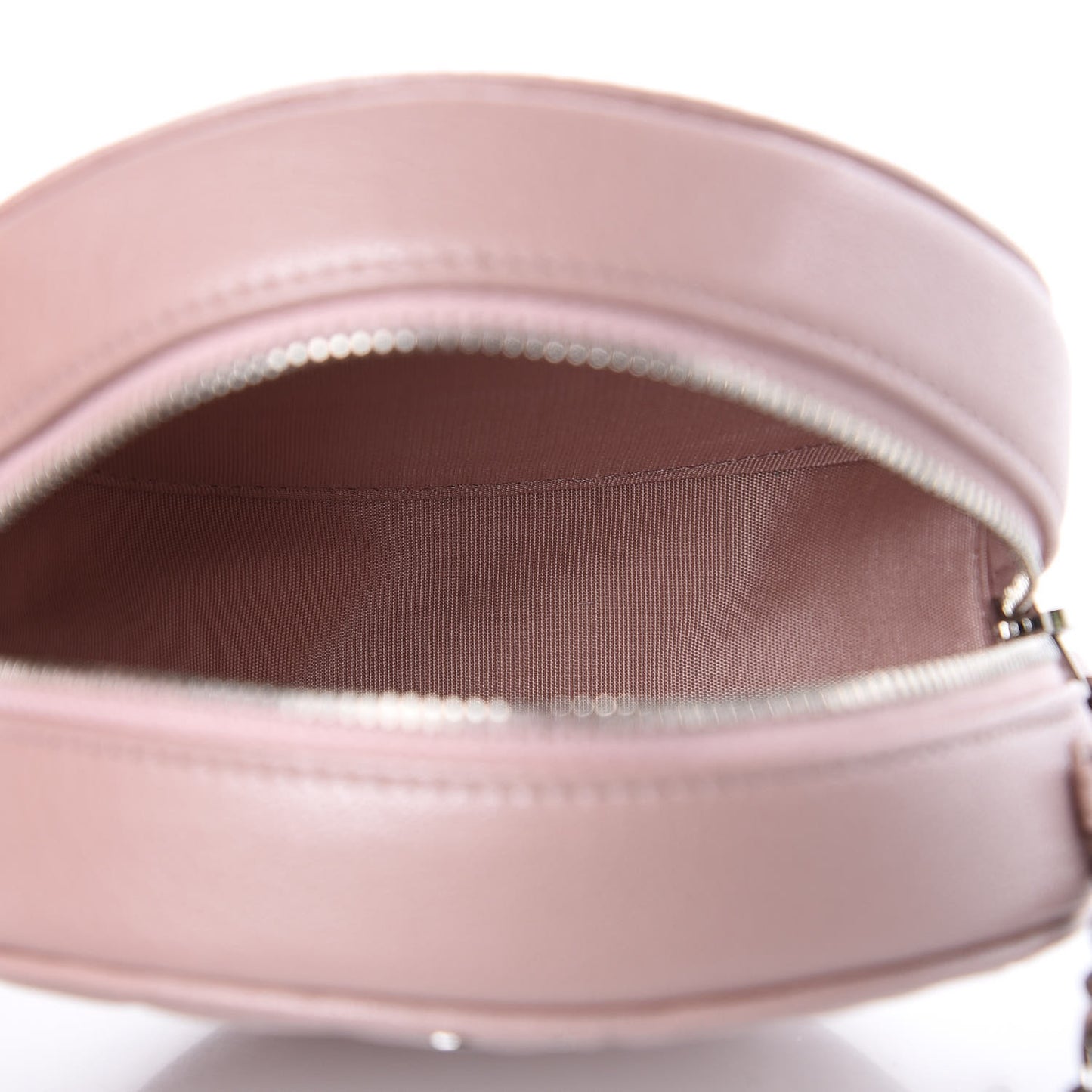 Goatskin Camellia Quilted Round Clutch With Chain Light Pink