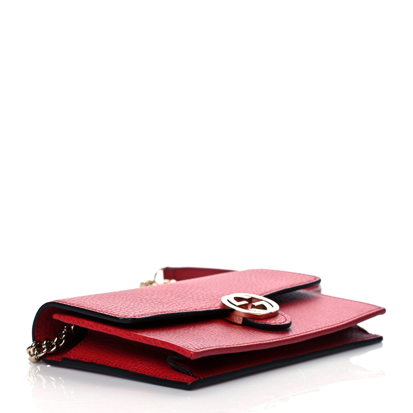 Dollar Calfskin Interlocking G Chain Wallet Red