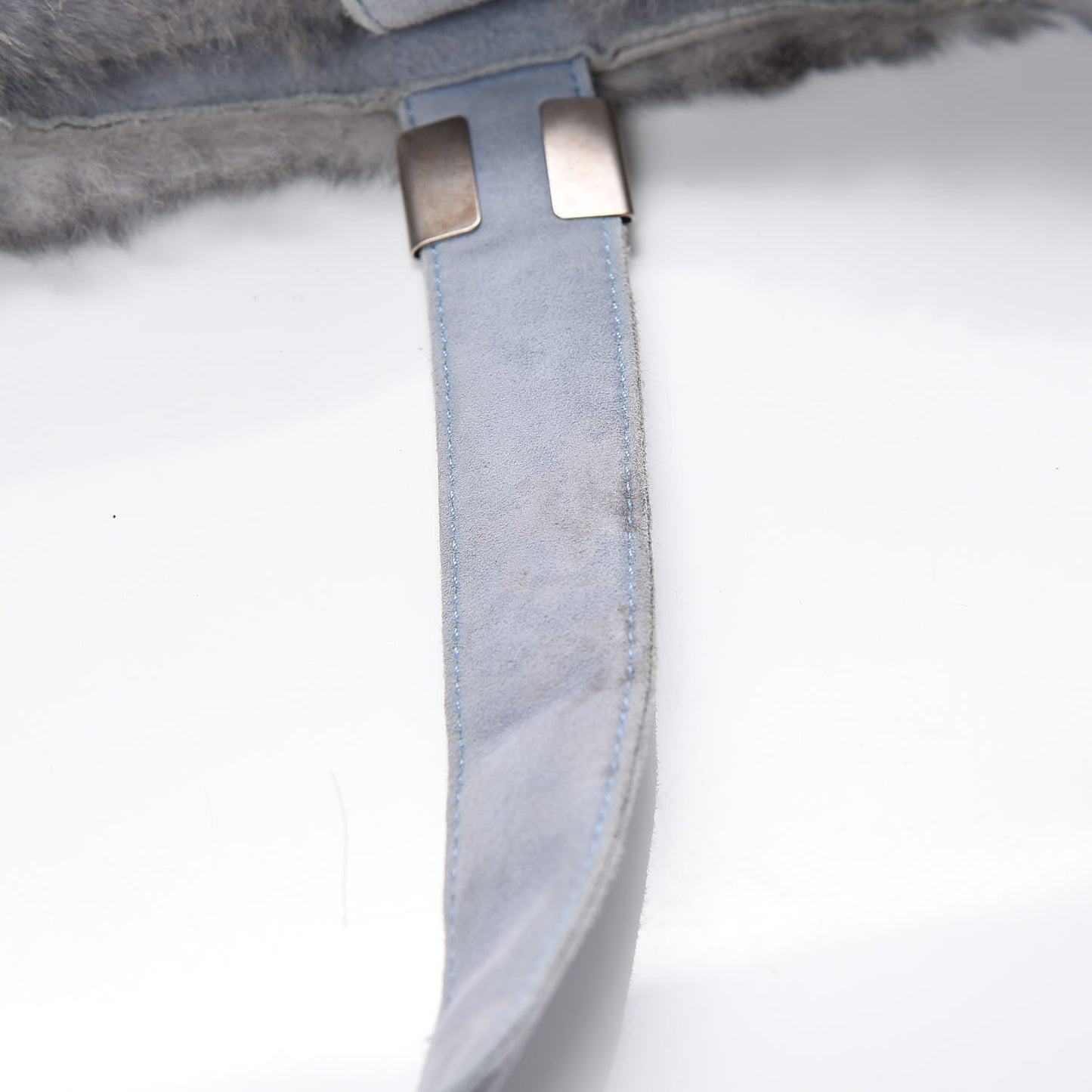 Suede Rabbit Fur Tote with Cosmetic Pouch Blue