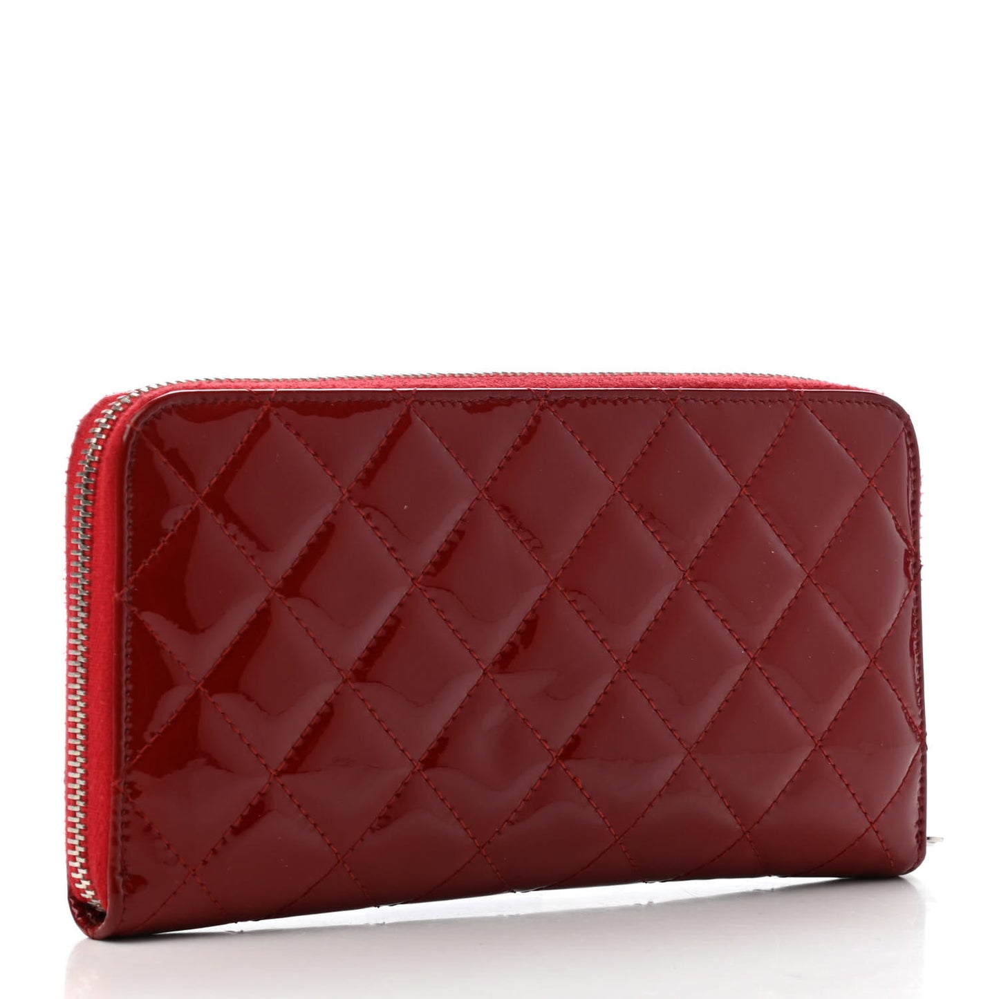 Patent Quilted Brilliant Zip Around Wallet Red