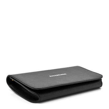 Balenciaga Grained Calfskin Logo Cash Phone Holder Wallet On Chain Black White 5 of 12