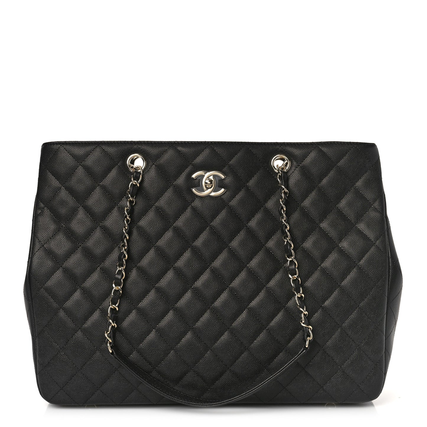 Caviar Quilted Large Shopping Tote Black