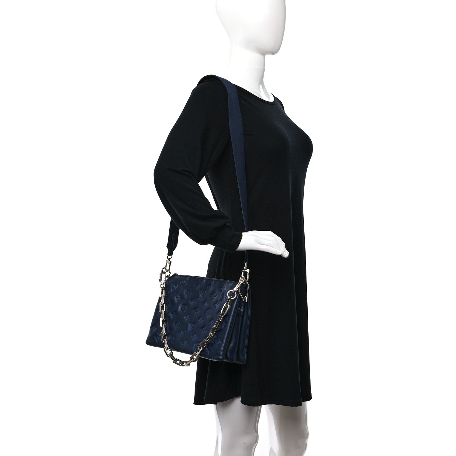 Louis Vuitton Lambskin Embossed Monogram Coussin PM Navy 2 of 8