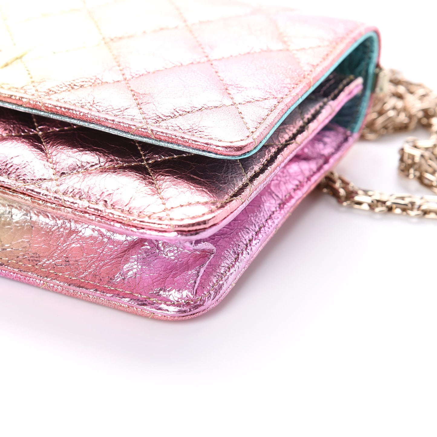 Metallic Goatskin Quilted 2.55 Reissue Wallet on Chain WOC Multicolor