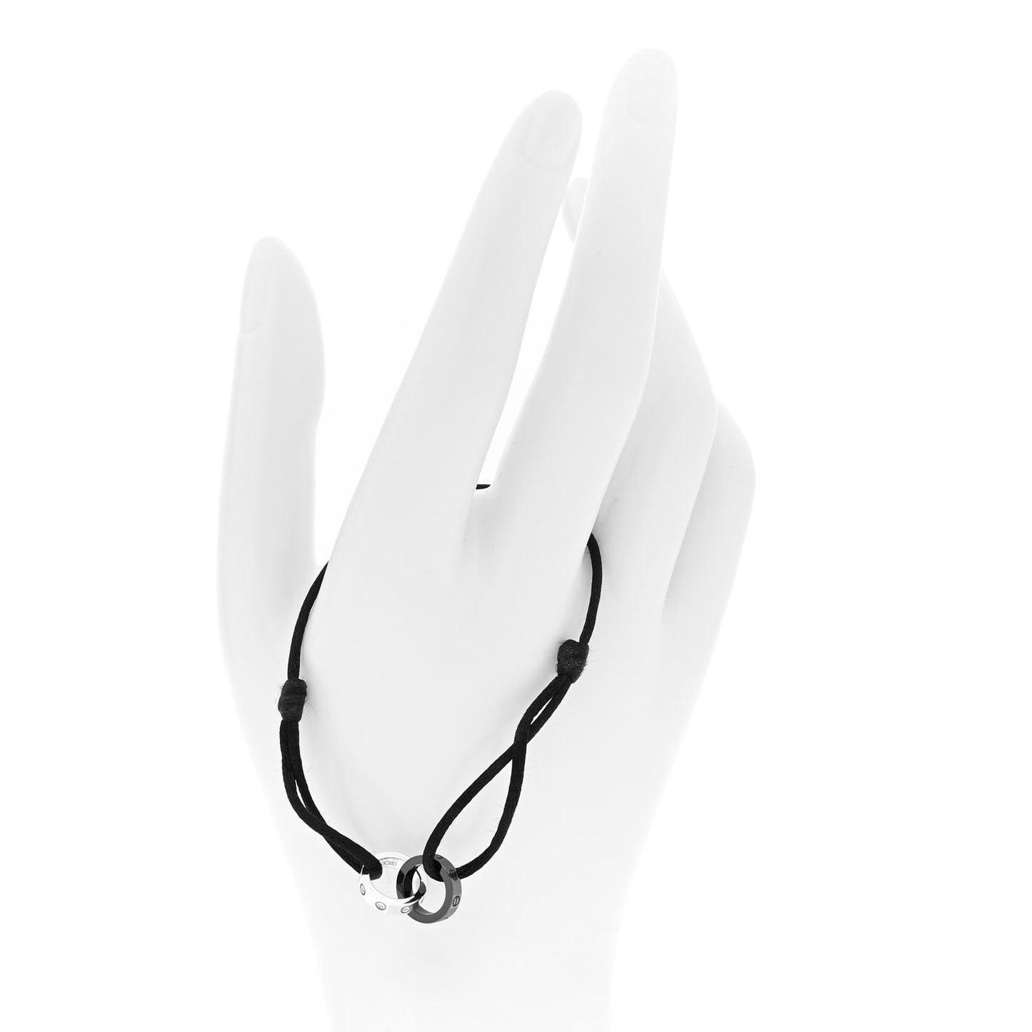 18K White Gold Ceramic 4 Diamond LOVE Cord Bracelet Black