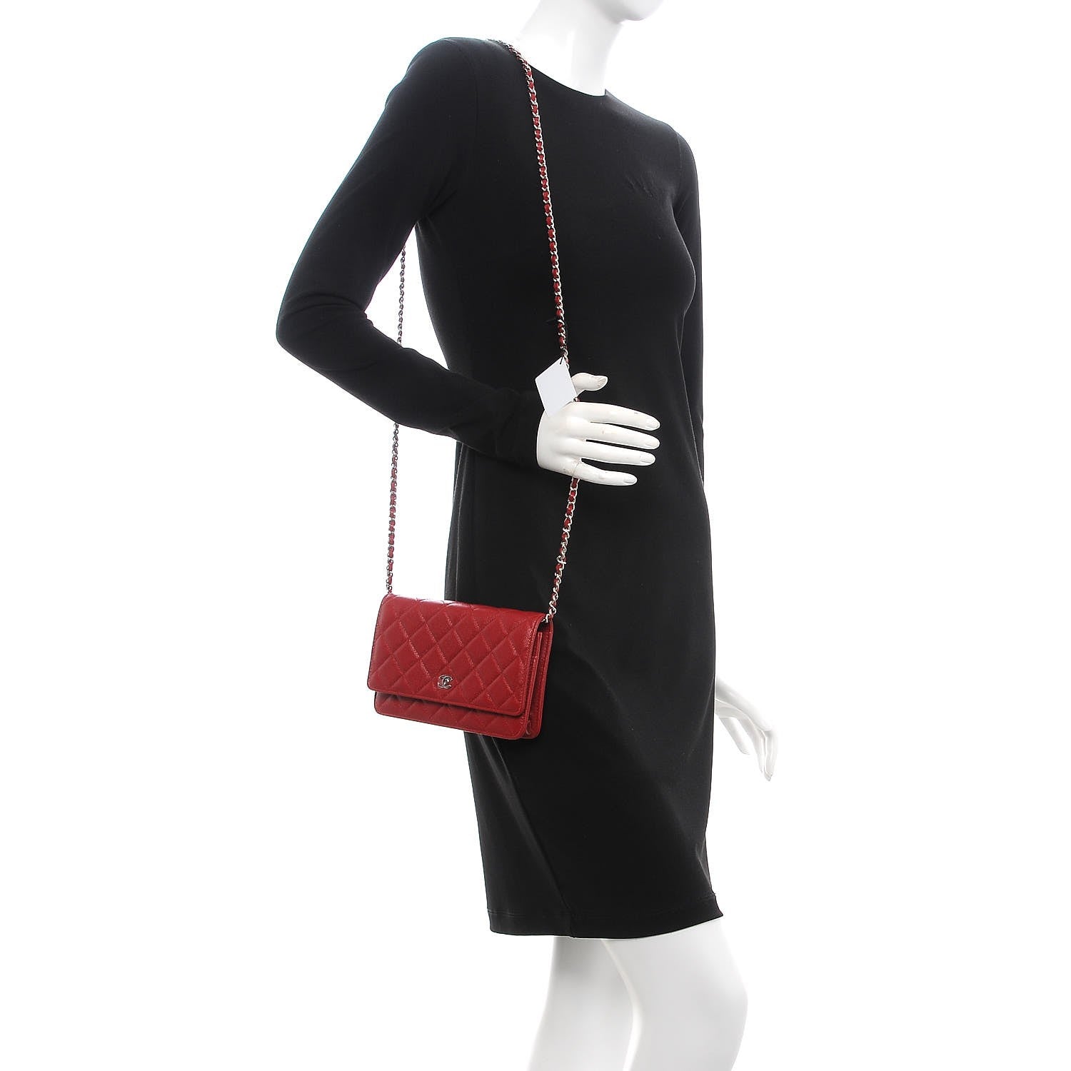 Chanel Caviar Quilted Wallet on Chain WOC Red 2 of 9