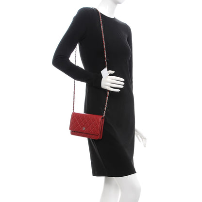Chanel Caviar Quilted Wallet on Chain WOC Red 2 of 9