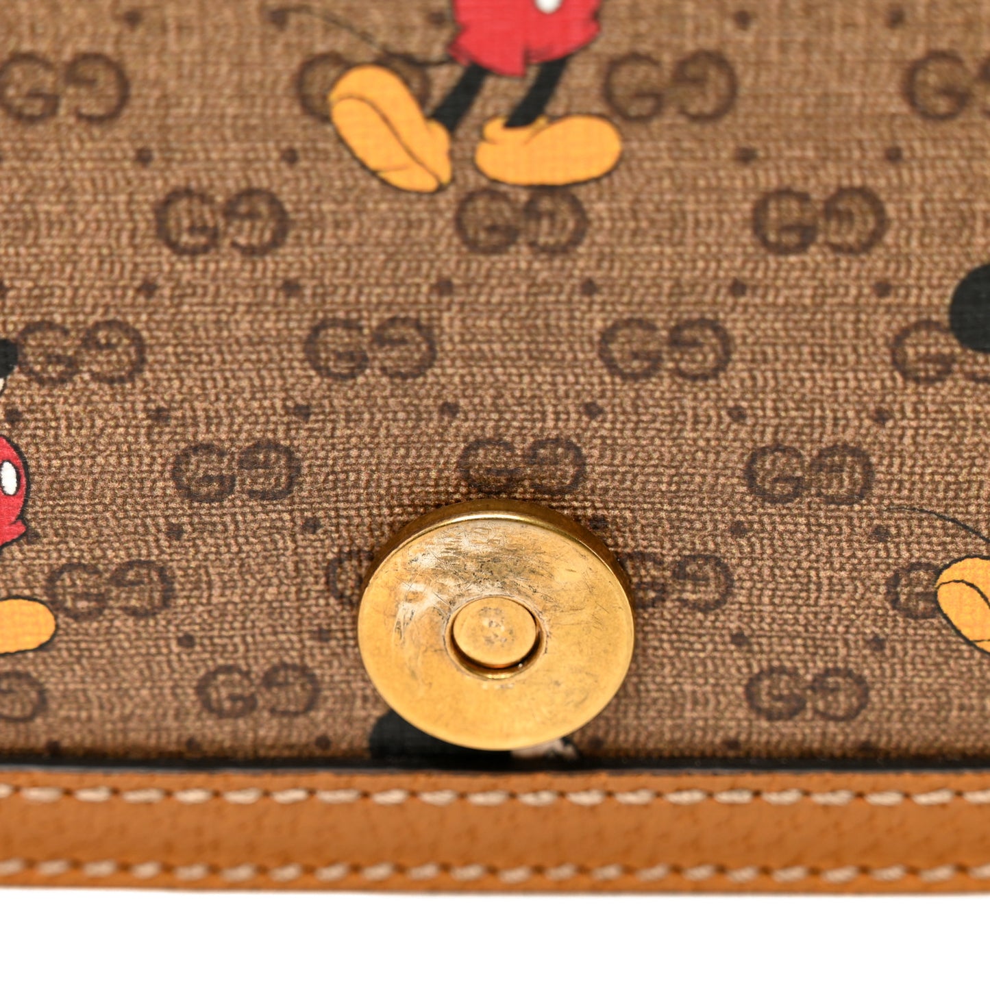 X DISNEY Mini Vintage GG Supreme Monogram Mickey Mouse Small Flap Messenger Bag Beige Vintage Sun Oil