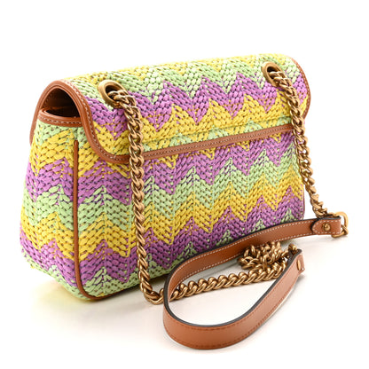 Gucci Calfskin Raffia Woven Small GG Marmont Shoulder Bag Multicolor 3 of 10