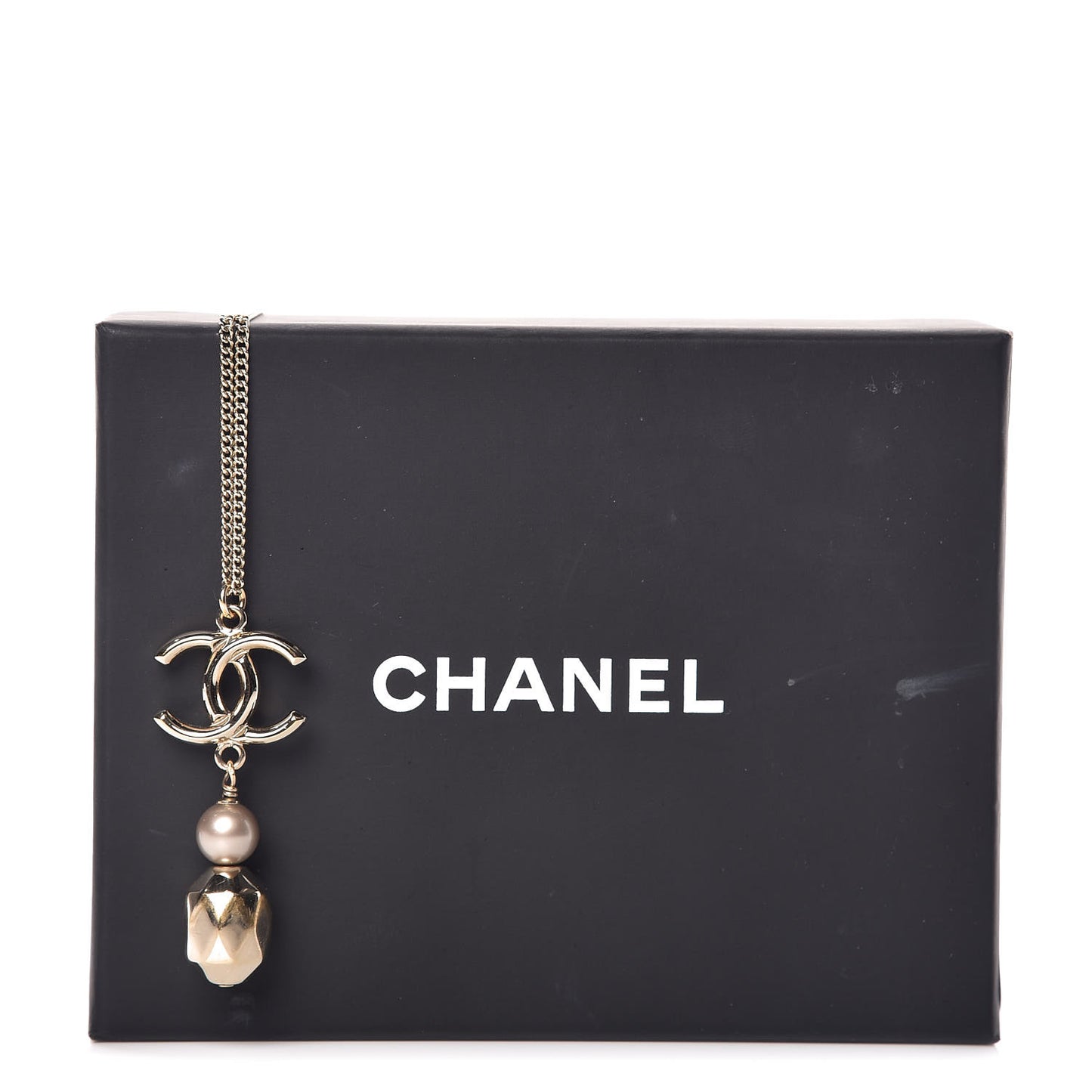 Pearl CC Drop Necklace Gold