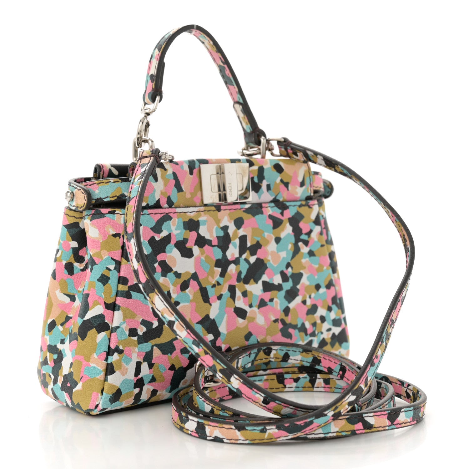 Fendi Vitello Seta Granite Micro Peekaboo Iconic Satchel Multicolor 3 of 13