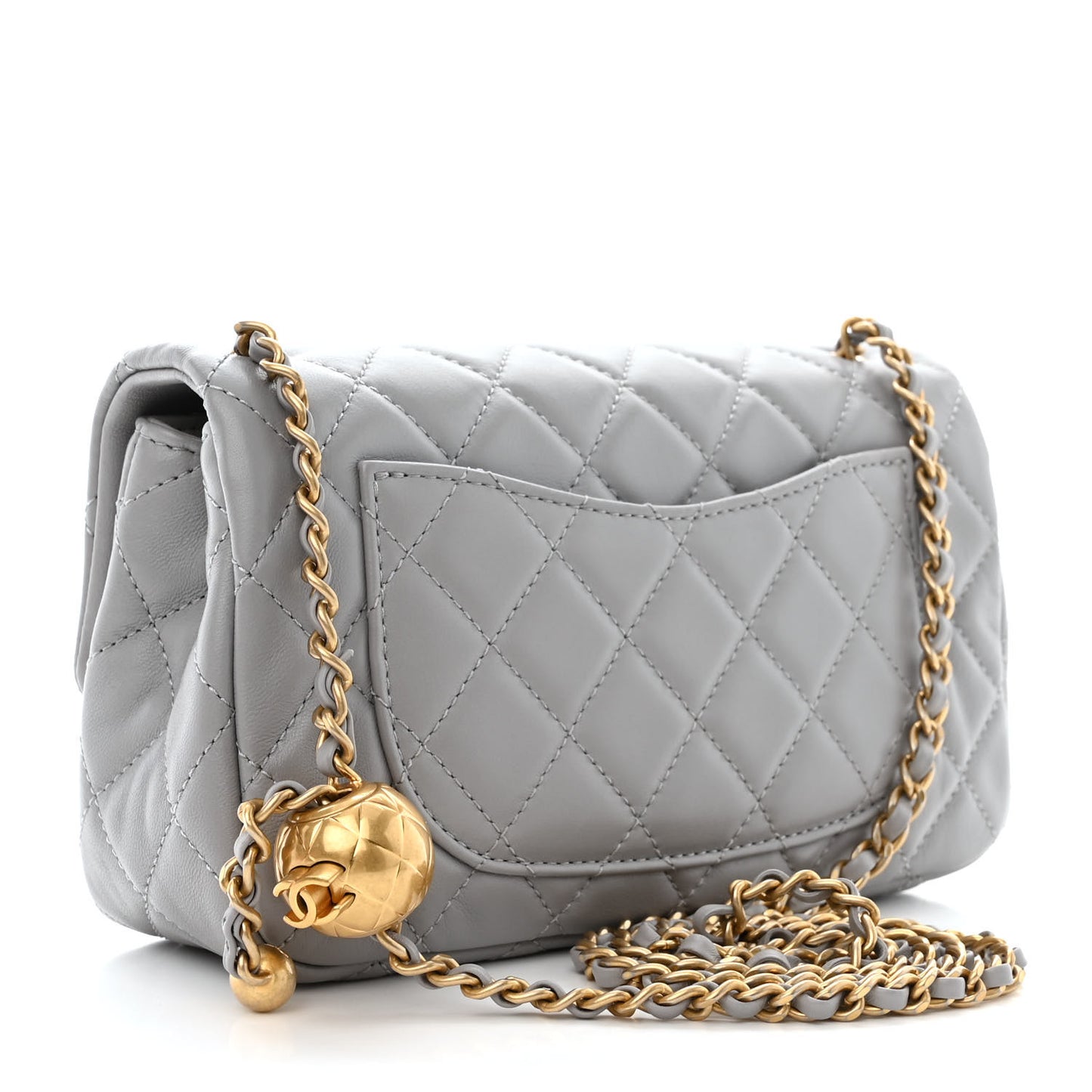 Lambskin Quilted Mini Rectangular Pearl Crush Flap Grey
