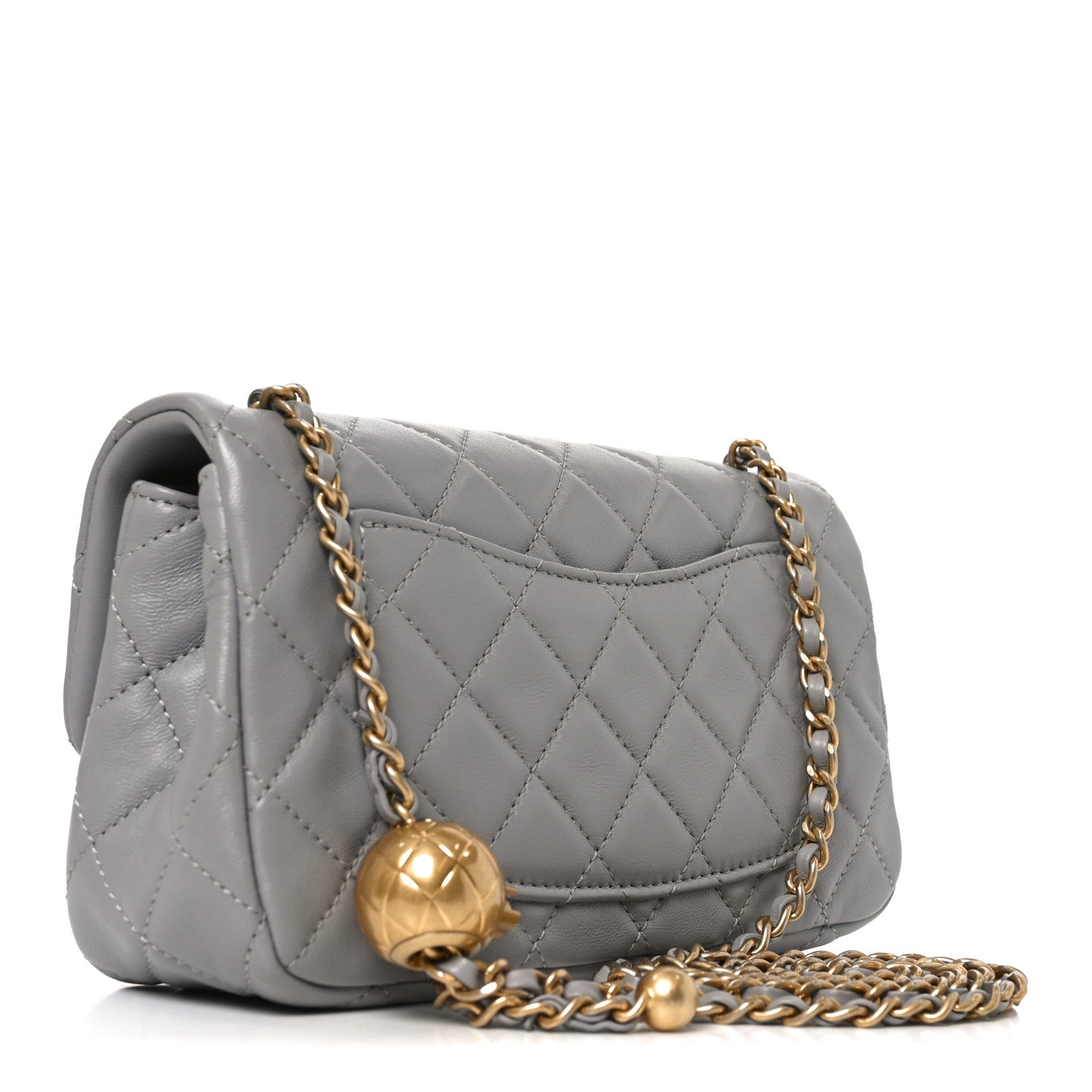 Chanel Lambskin Quilted Mini Rectangular Pearl Crush Flap Grey