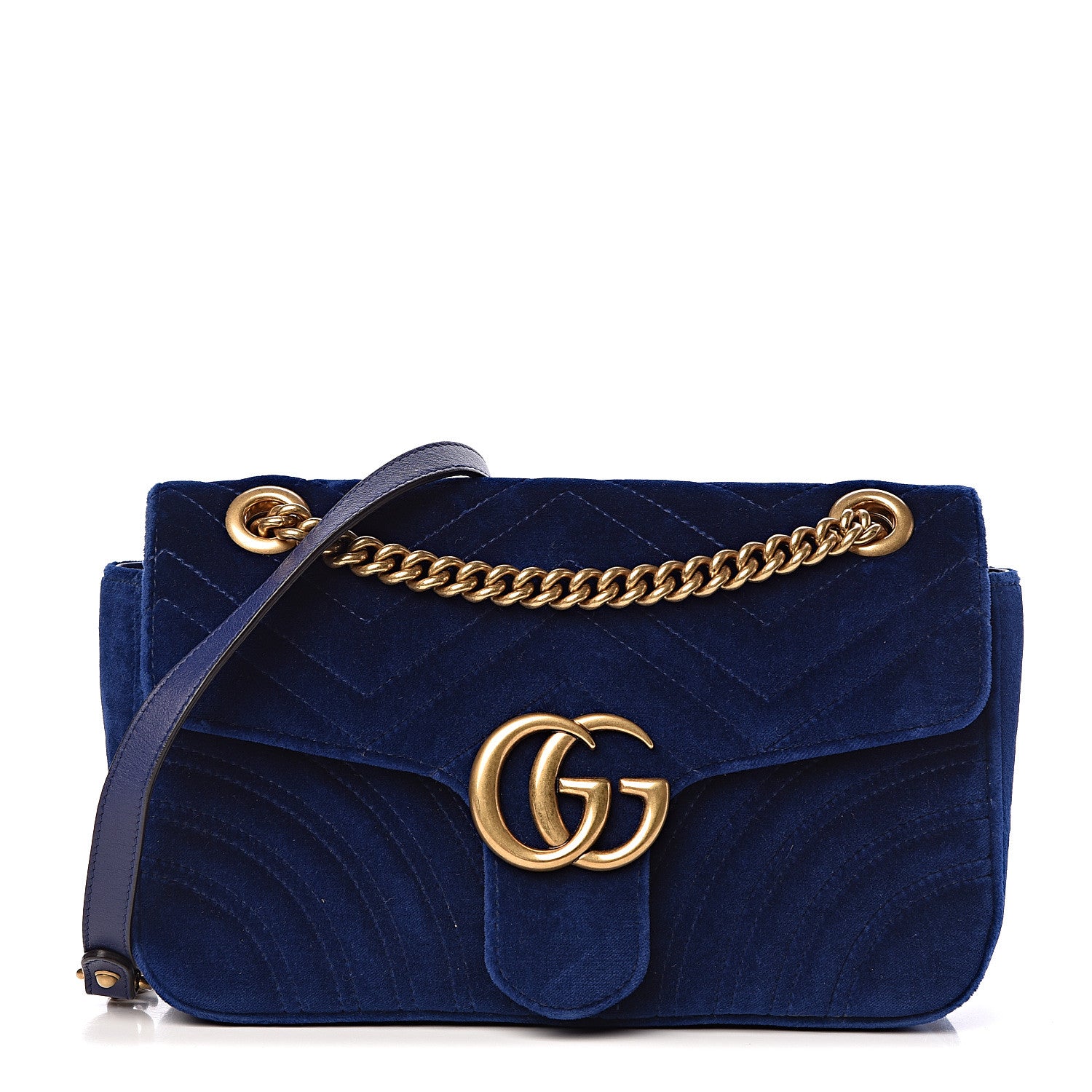 Gucci Velvet Matelasse Small GG Marmont Shoulder Bag Cobalt Blue 1 of 13
