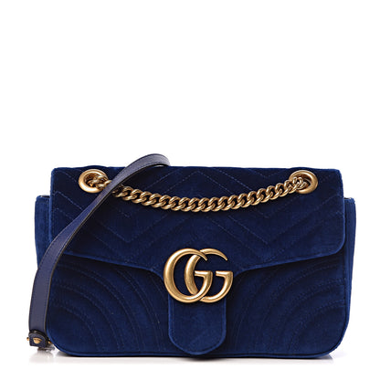 Gucci Velvet Matelasse Small GG Marmont Shoulder Bag Cobalt Blue 1 of 13