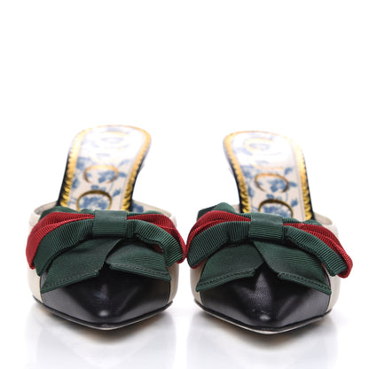 Gucci Malaga Kid Web Bow Mid Heel Mules 36.5 Black Vintage White 2 of 8