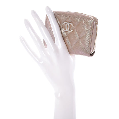 Chanel Iridescent Caviar Quilted Zip Around Coin Purse Beige 2 of 8