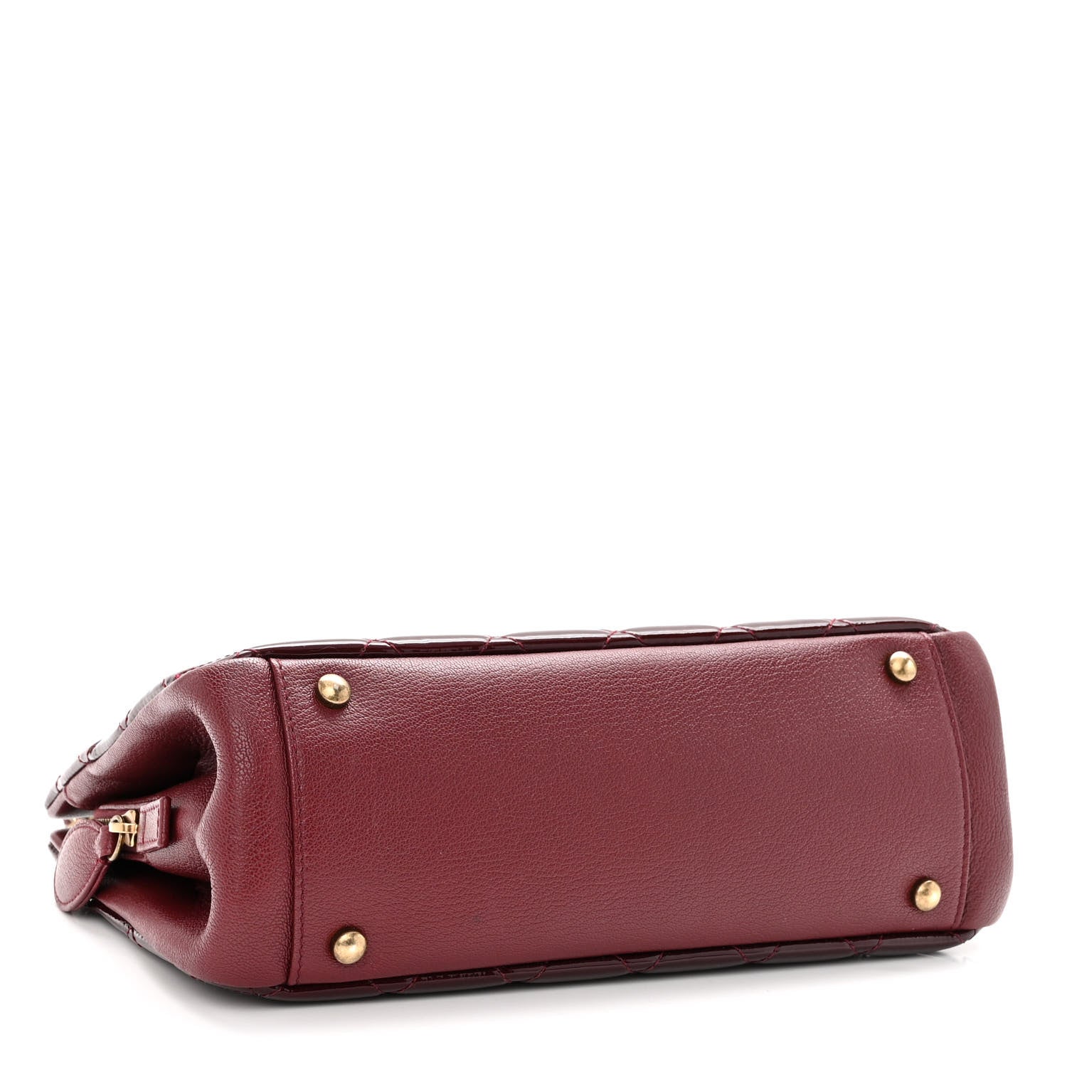 Chanel Patent Goatskin Quilted Small CC Eyelet Tote Burgundy 4 of 12