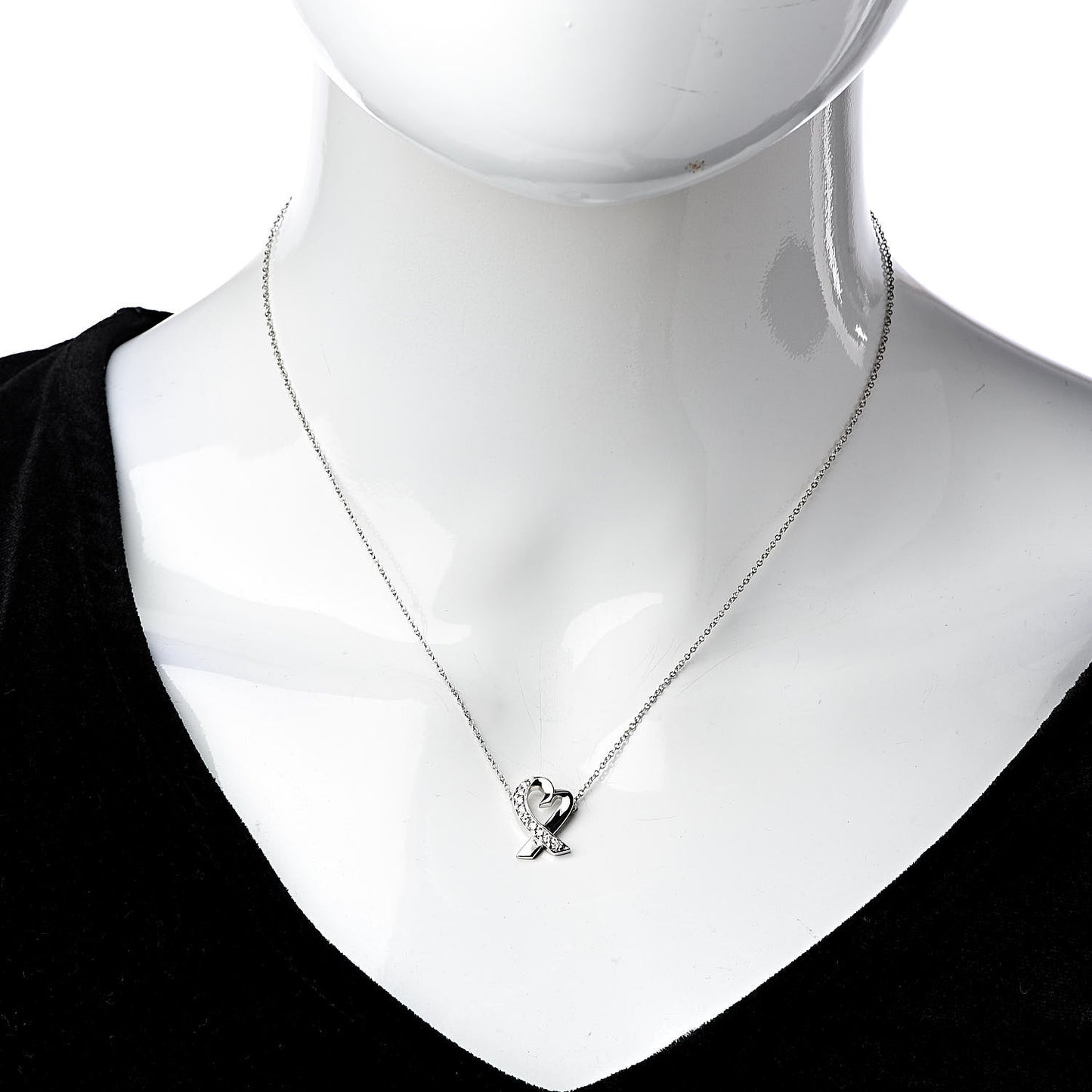 18K White Gold Diamond Small Paloma Picasso Loving Heart Necklace