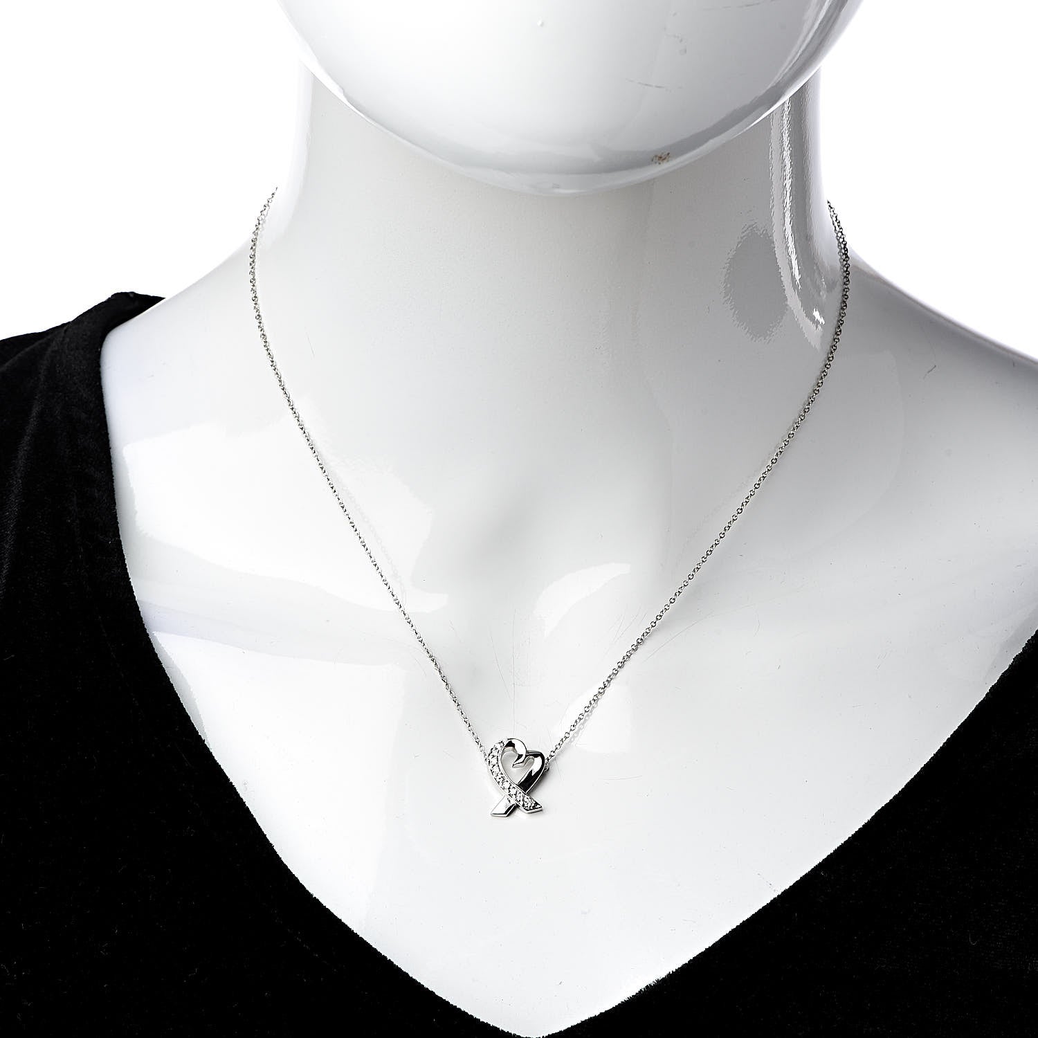 Tiffany 18K White Gold Diamond Small Paloma Picasso Loving Heart Necklace 2 of 7