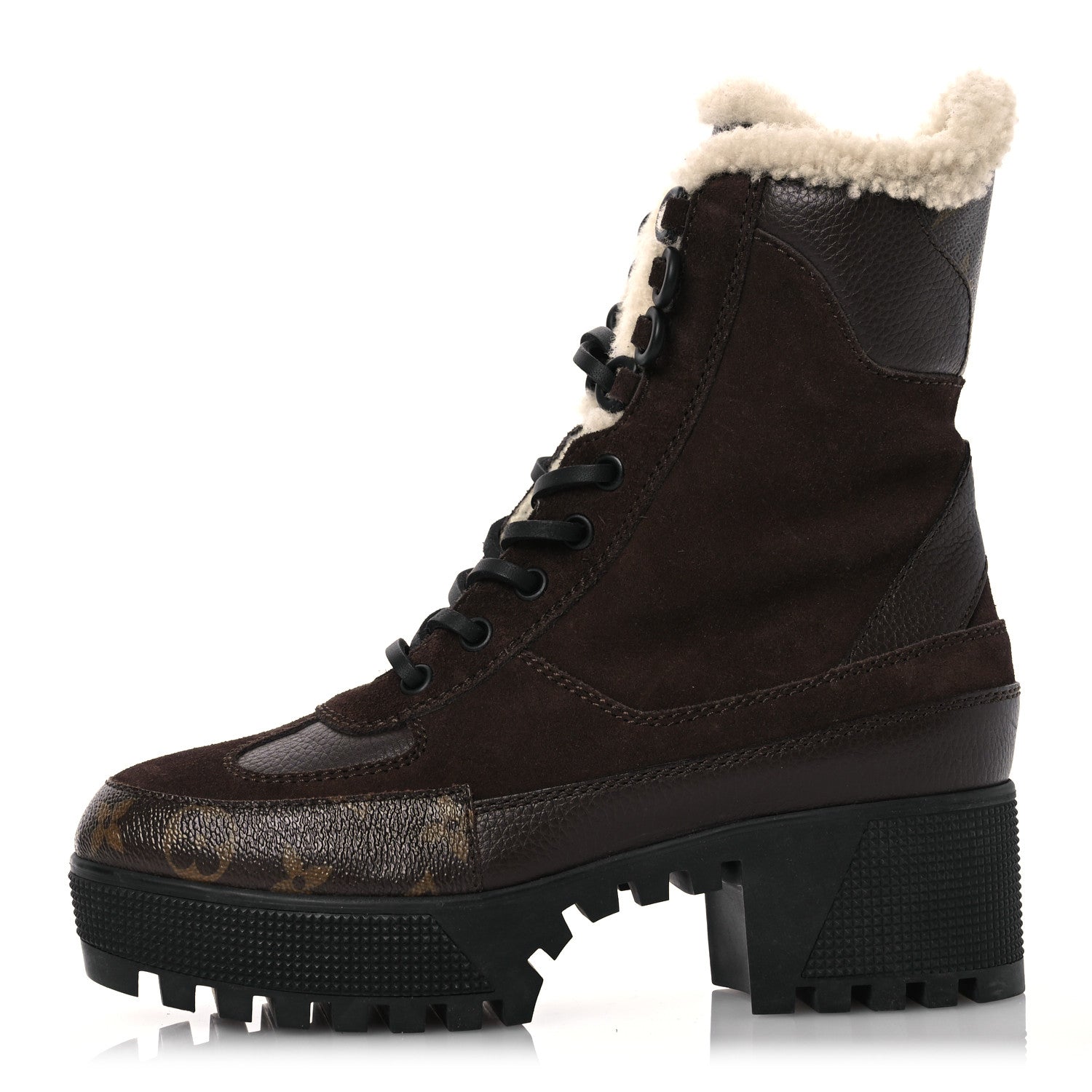 Louis Vuitton Suede Calfskin Shearling Monogram Laureate Platform Boots 35.5 Brown 1 of 10