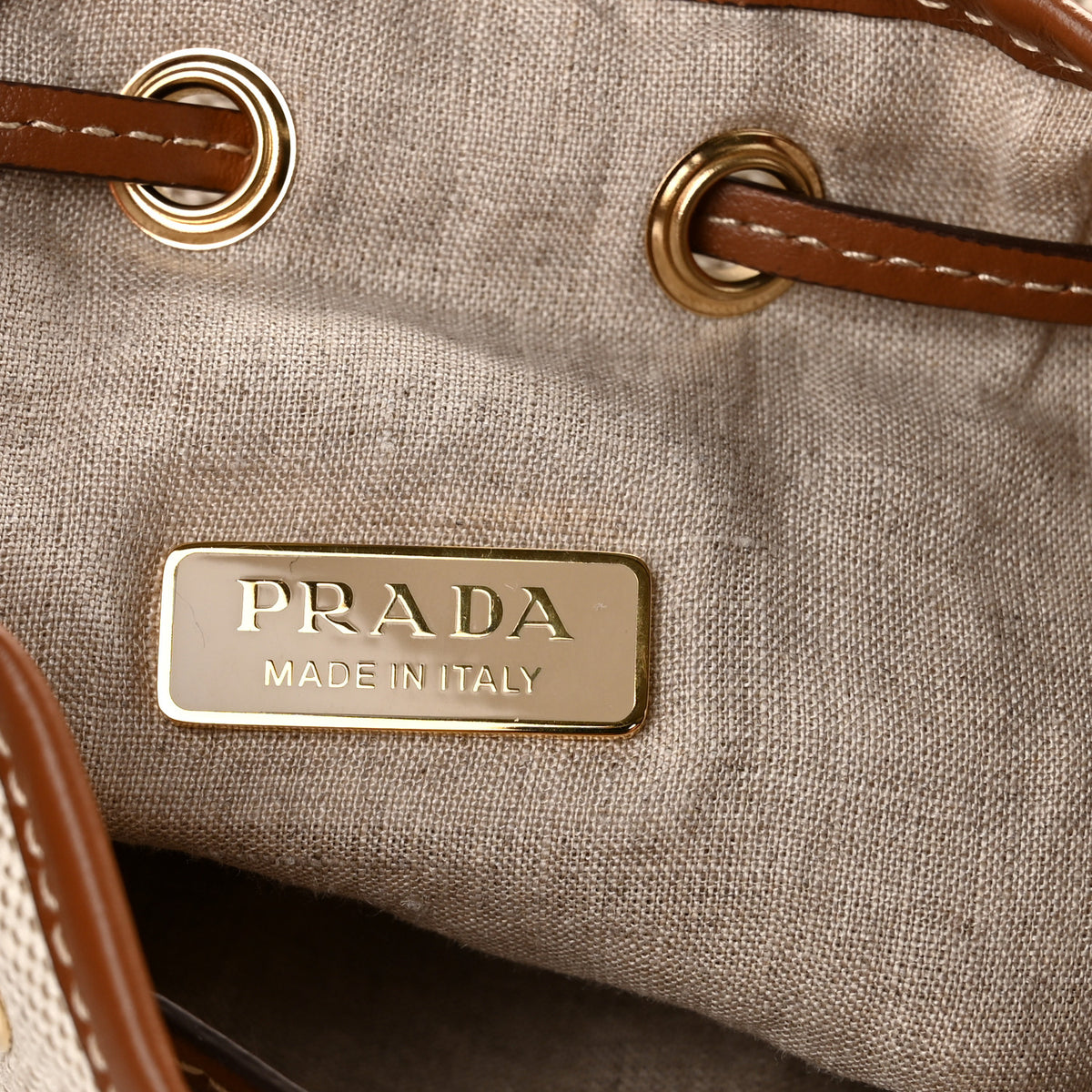 Prada Canvas Drawstring Wristlet Pouch Beige Cognac 6 of 10