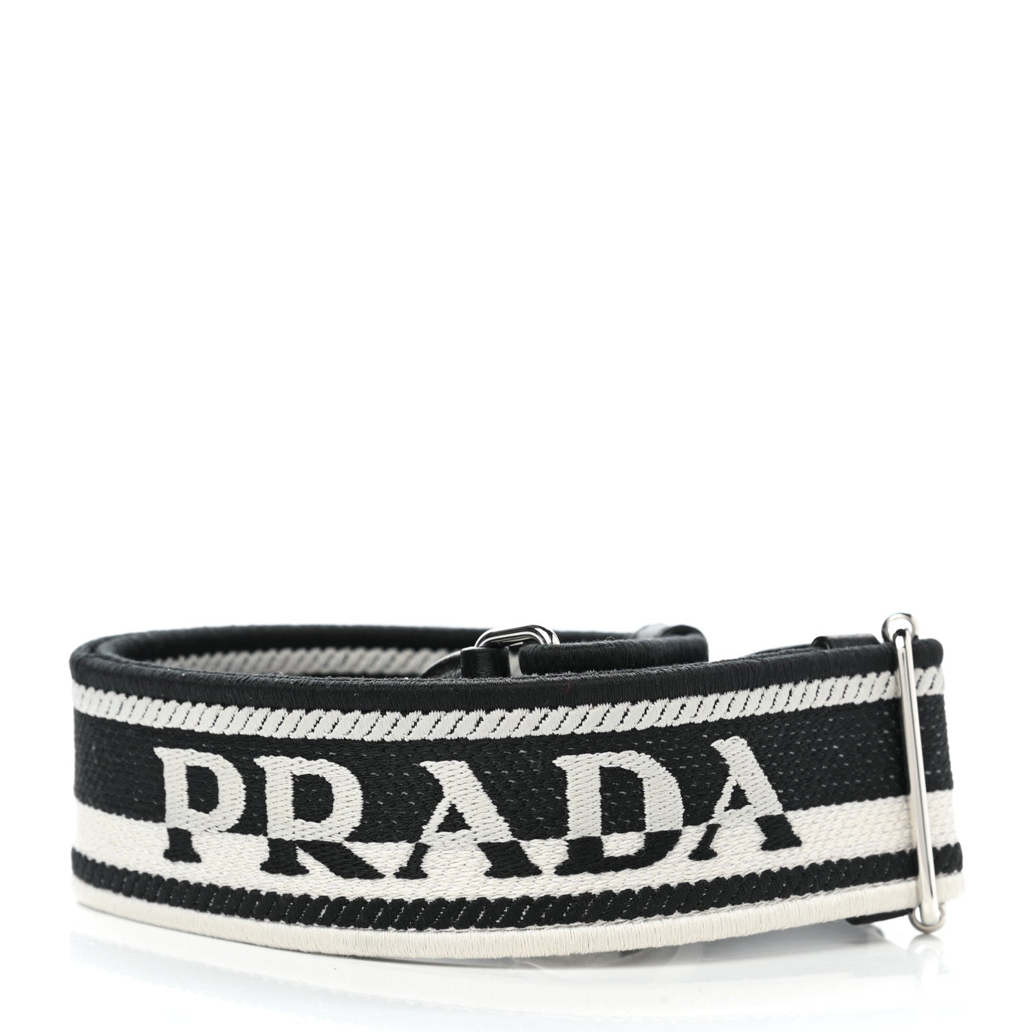 Prada Canvas Calfskin Logo Shoulder Strap Black White 1 of 4
