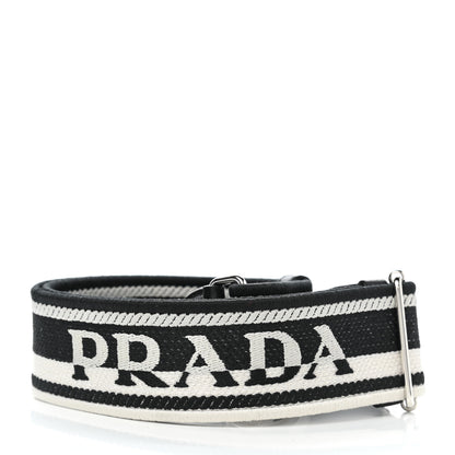 Prada Canvas Calfskin Logo Shoulder Strap Black White 1 of 4