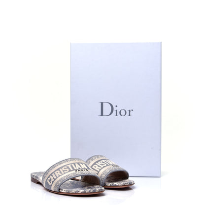 Christian Dior Canvas Toile de Jouy Embroidered Dway Flat Slide Sandals 36 Grey Stone 10 of 10